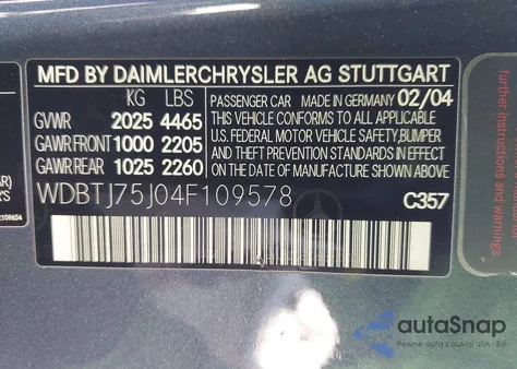 2004 Mercedes-Benz Clk 500 z USA, uszkodzony, nr VIN WDBTJ75J04F109578